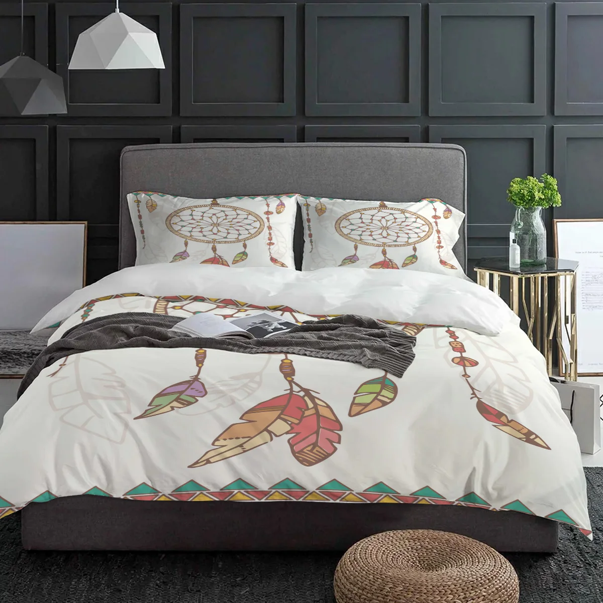 

Dream Catcher Feather Indian Bedding Set 3pcs Duvet Cover Pillowcase Kids Adult Quilt Cover Double Bed Set Home Textile