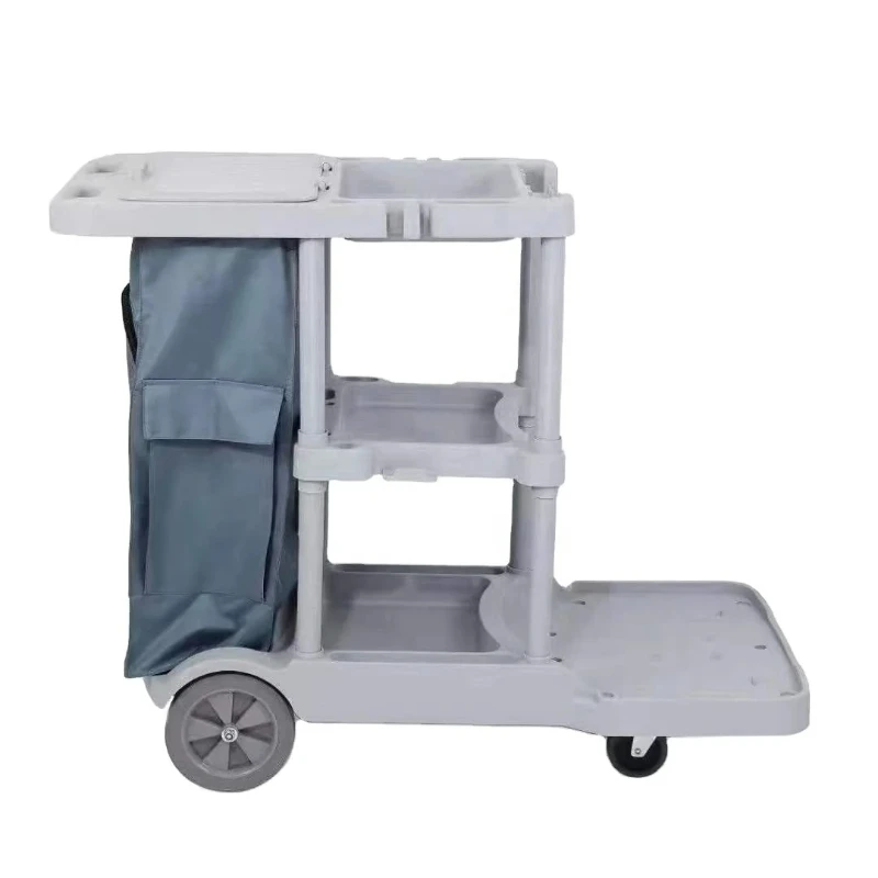 Stainless Steel Hotel Cleaning Trolley Triple Layer Service Cart Wardrobe Kitchen Bathroom UP-068