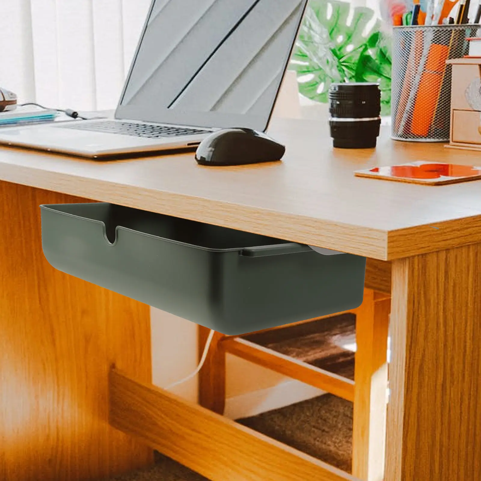 

1Pcs Under Desk Storage Case Adhesive Drawer Type Box for Stationery Napkins Cutlery Gadgets Punch Free Organizer Home Workspace