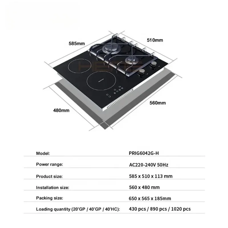 New Products Kitchen Appliances Glass Panel 4 Burners Hybrid Hob With Gas / Induction / Ceramic Burner