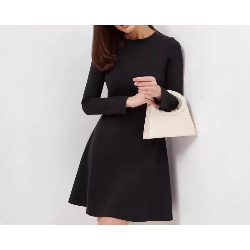 

ZEMOREXMZ женское осеннее новое однотонное повседневное офисное трикотажное платье с круглым вырезом на талии и длинными рукавами