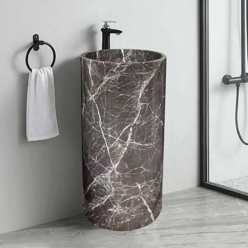 

Natural marble column basin Floor-to-ceiling cylindrical wash basin Hotel large column basin Washbasin European bathroom surface