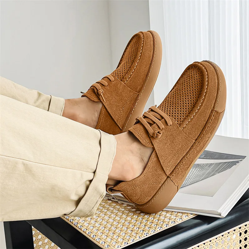 New Breathable Spring Summer Men Casual Shoes Cow Suede Leather Loafers Vintage British Luxury Designer Shoes Sneakers