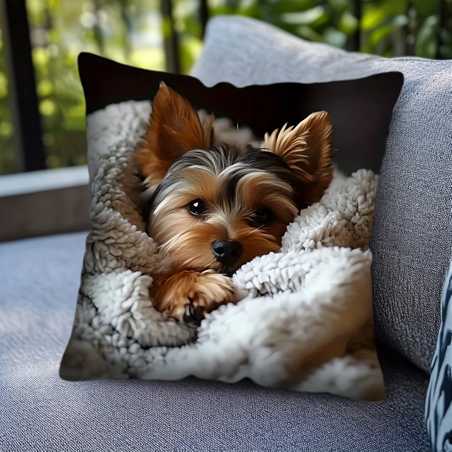 1PC Throw Pillow Cover,Yorkshire Terrier Dog Print,Pet Lover Cute Style,For Sofa Bedroom Couch Home Decor