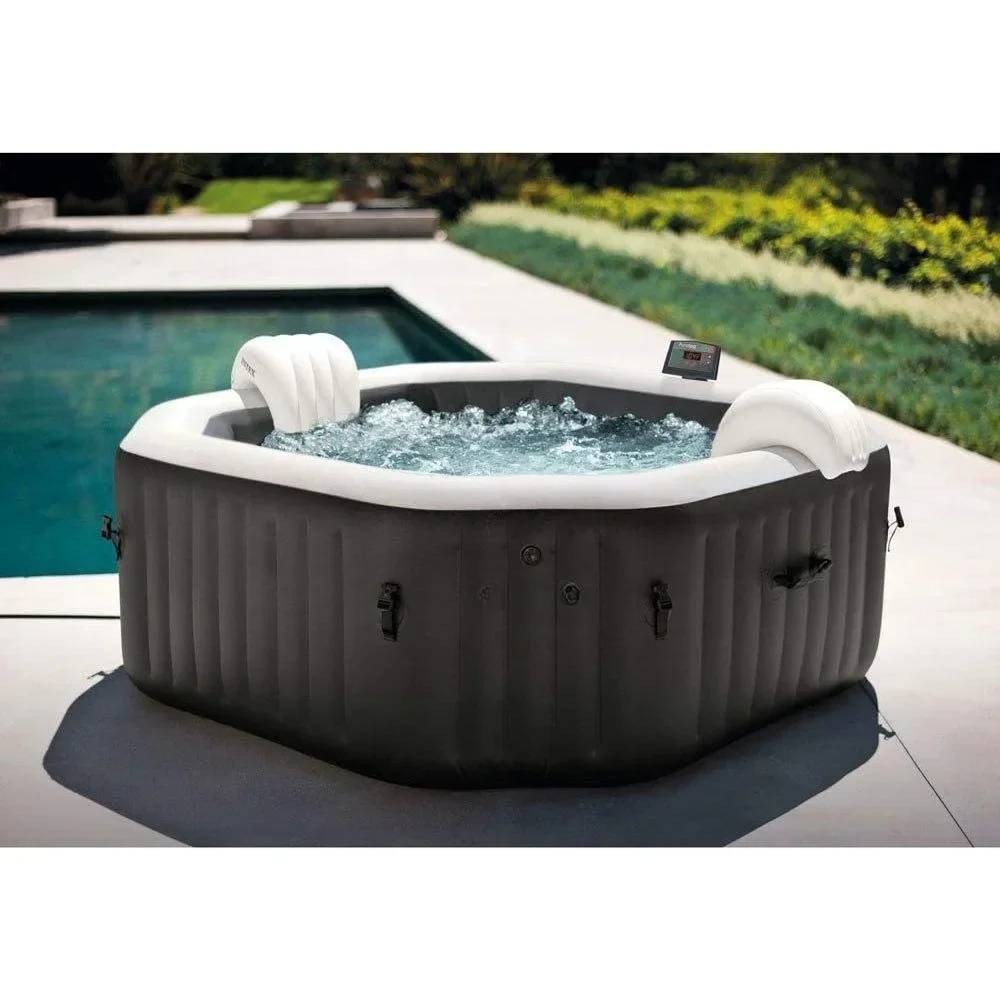 

Octagon Outdoor Hot Tub, Fits Up To 4 People, Removable Wireless Control Panel, PureSpa Jet and Bubble Deluxe Inflatable Spa Set