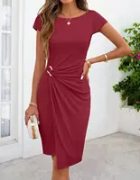 Womens Cap Sleeve Bodycon Wrap Dress Elegant Cocktail Wedding Guest Party Date Night - Image 6