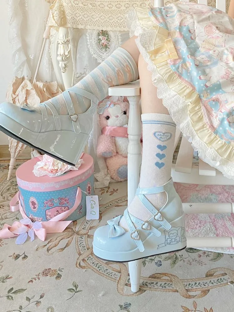 Lolita Shoes Cute Slope Heel Sweet Girl Single Shoes Japanese Kawaii Student Campus Tea Party Single Shoes