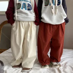 2023 Autumn sibling clothes Kids solid color casual pants Boys Girls cotton loose straight Trousers children outerwear