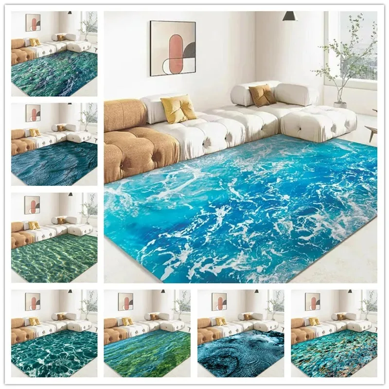 3D Ocean Sea Water Carpet Print Rug Home Decor Living Room Carpet Non-slip Floor Mat Kitchen Bedroom Entrance Doormat Play Mats
