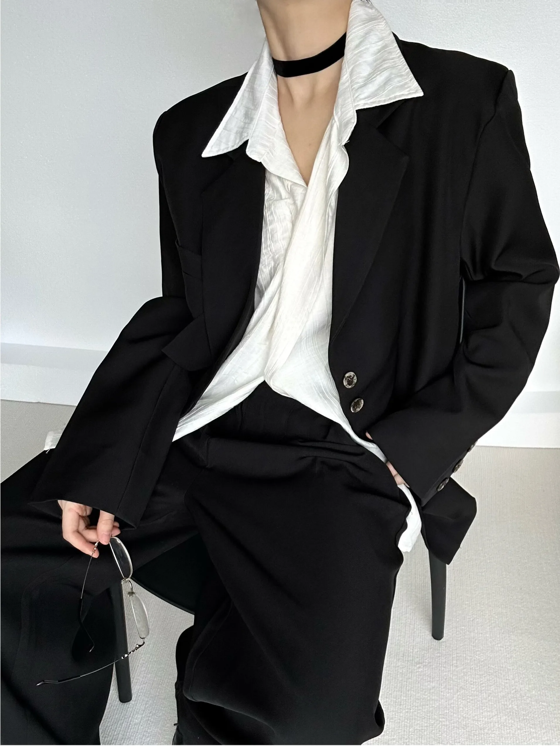 

Retro ex Korean Sle Casual Suit Jaet Simple Neutral Mountain Sle Vintage Women's Men's Outerwear Youth Faion