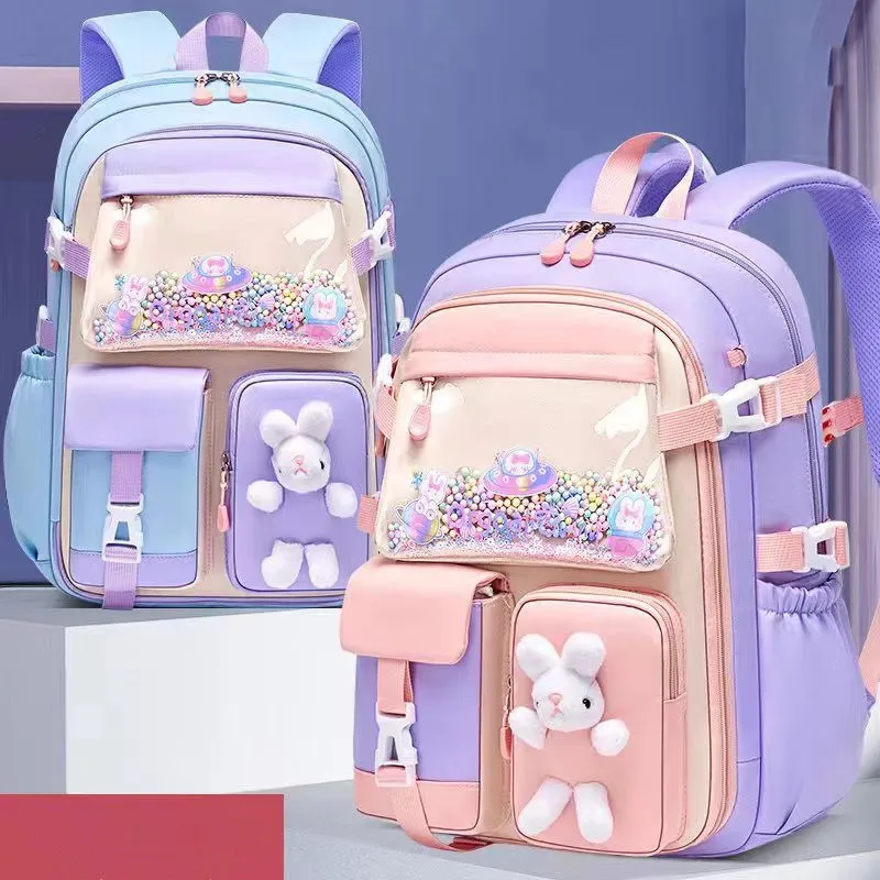 Lovely Rabbit Backpack for Teen Girls Cute Cartoon Schoolbag for Elementary School Girls 2 Size Travel Backpack for Grade 1-9