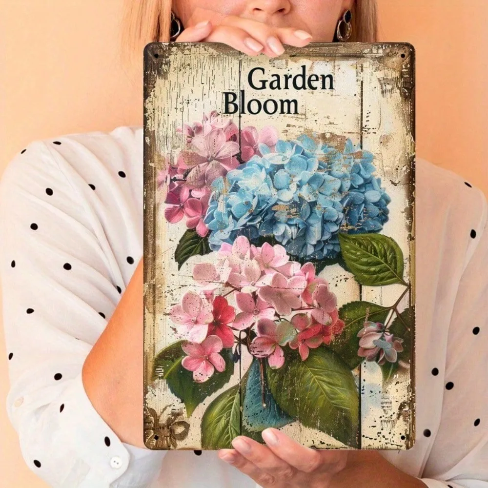 

Vintage Hydrangea Metal Wall Art 8x12 Inch, Home Decor Sign for Living Room Garden, Spring Summer Valentine's Gift