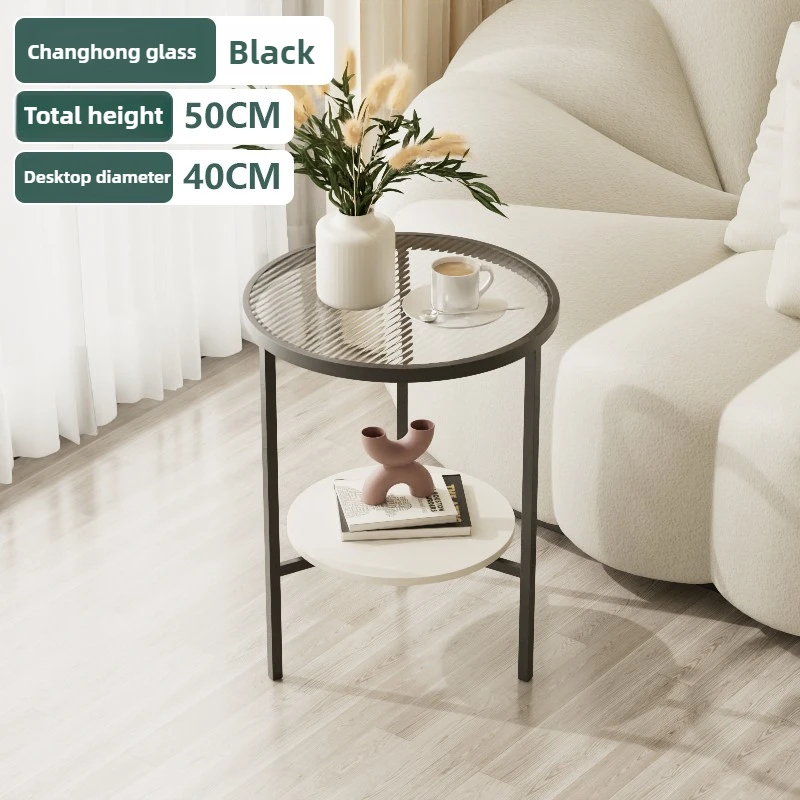 Luxury Double-Layer Side Tables  Round Glass & Slate Coffee Table  Scratch-Resistant Nordic Mobile Accent Table Small Tea teapoy