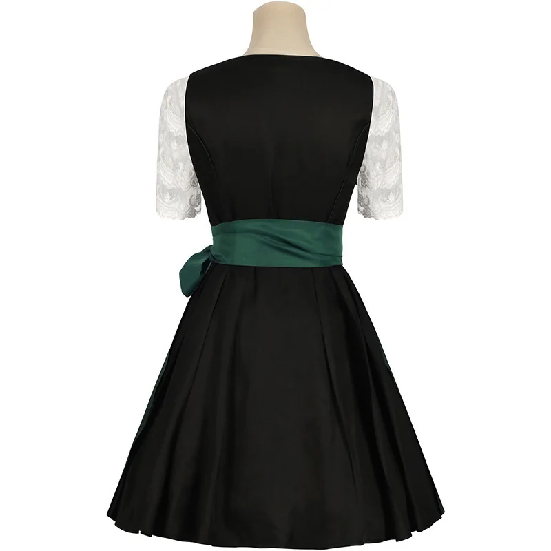 Deutsches Oktoberfest Dirndl-Kostüm für Damen, elegantes Spitzen-Blumen-Bayerisches Traditionelles Kleid, Vintage-Dienstmädchen-Festival-Cosplay-Fantasie-Anzug – Detail 26
