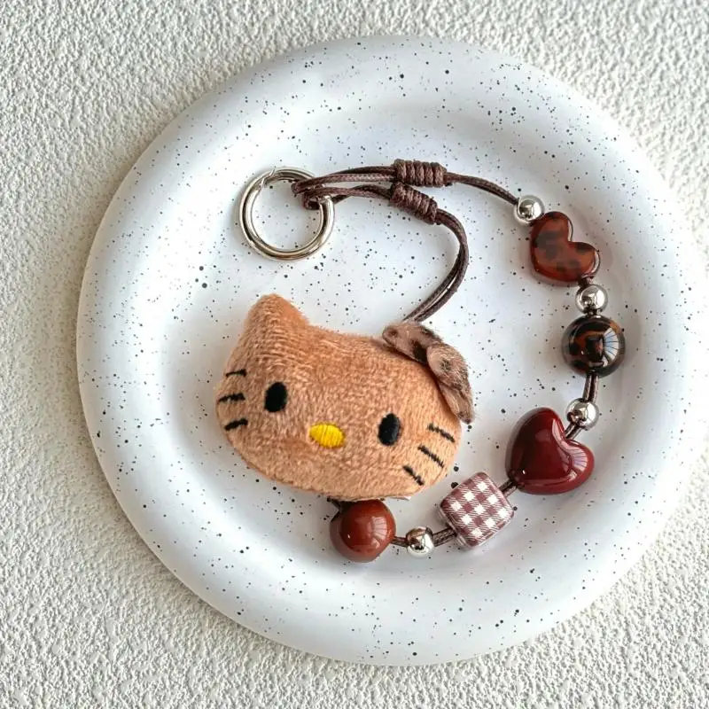 

Kawaii Sanrio Hello Kitty мультфильм плюшевый леопардовый узор любовь брелок из бисера милый мобильный Ccd кулон с камерой декоративный подарок другу