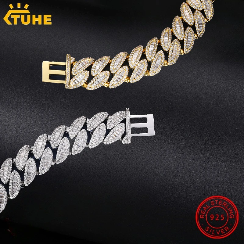 TUHE الهيب هوب للجنسين جودة عالية VVS1 مويسانيتي الرغيف الفرنسي الكوبية سلسلة قلادة 925 الفضة للرجال الهيب هوب مجوهرات