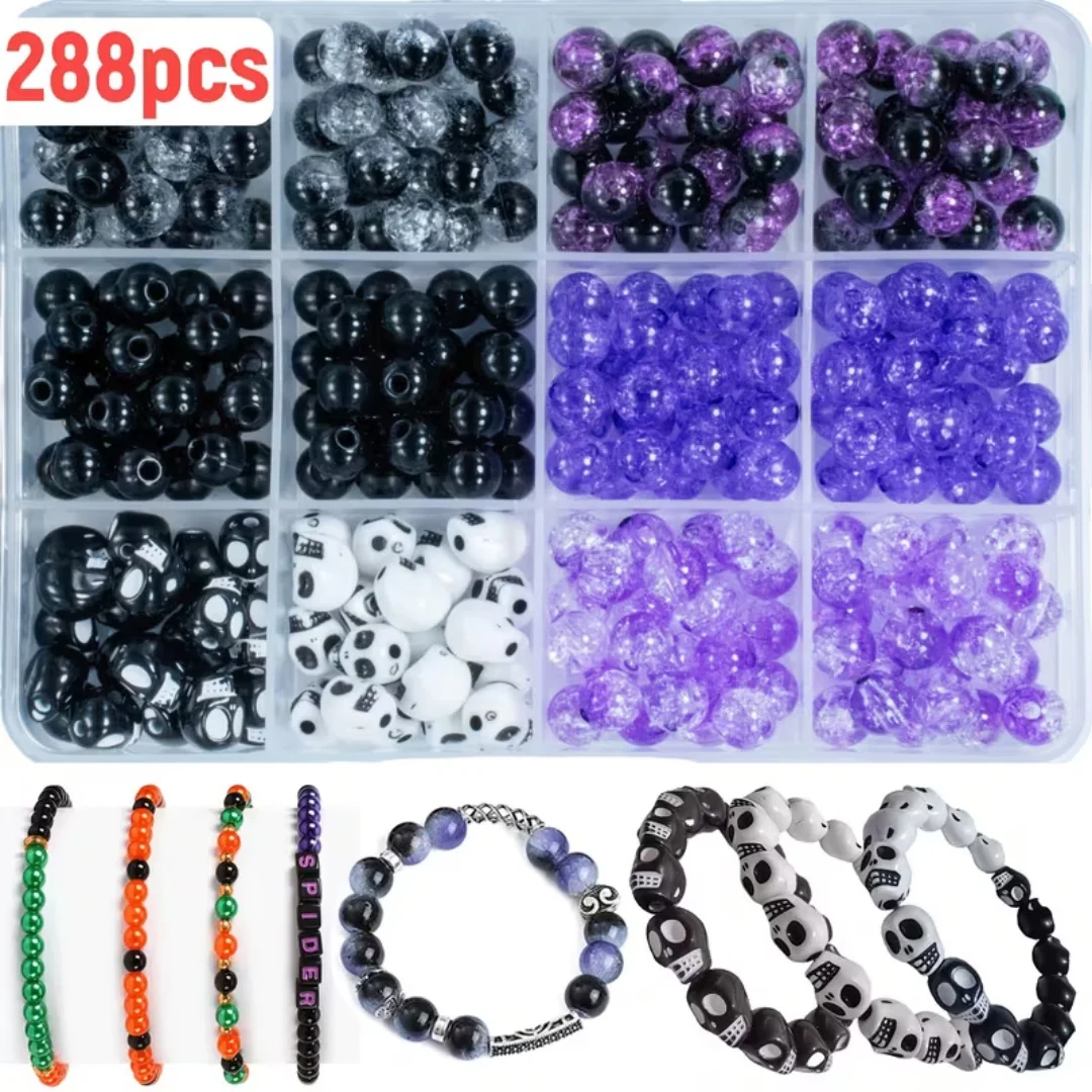 288pcs Black and Purple Set Box, Acrylic Beads, DIY Loose Beads, Accessories, Hanging Ornaments, Decorative Beads, Holiday Gifts