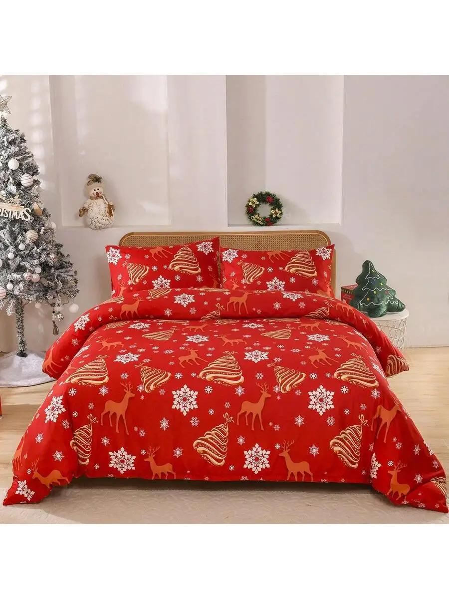 

3 шт. комплект пододеяльников с милым принтом (1*пододеяльник 2*наволочки) праздничная тема пододеяльник легкий мягкий комплект постельного белья