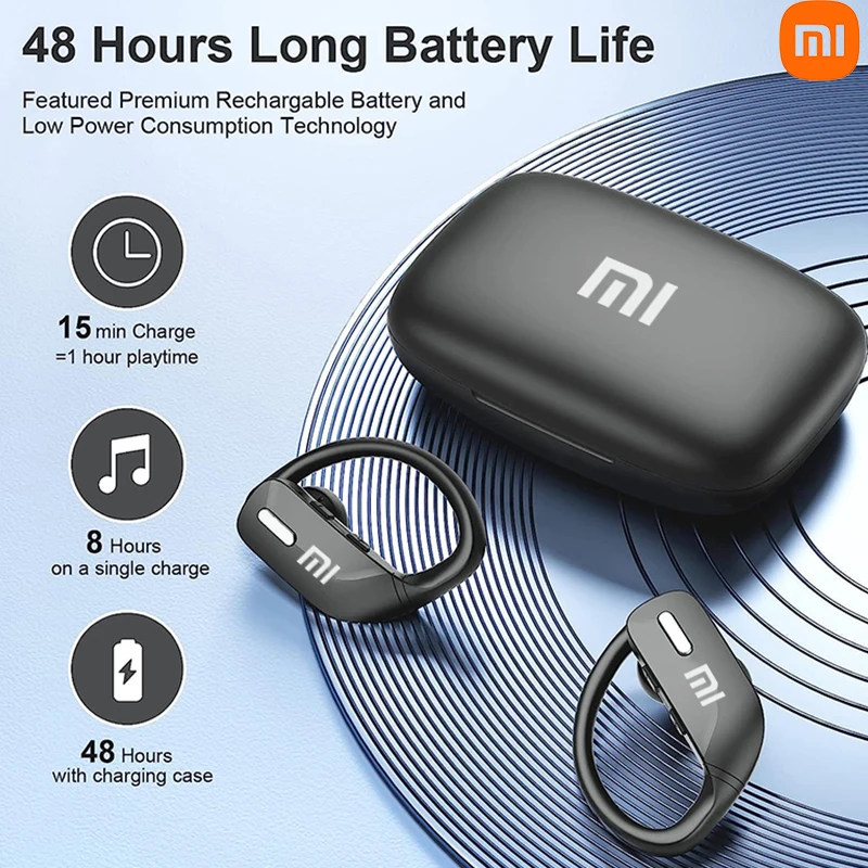 XIAOMI T17 Беспроводные наушники-крючки Bluetooth с шумоподавлением, спортивные наушники с сенсорным управлением, 48 часов воспроизведения, гарнитура с микрофоном