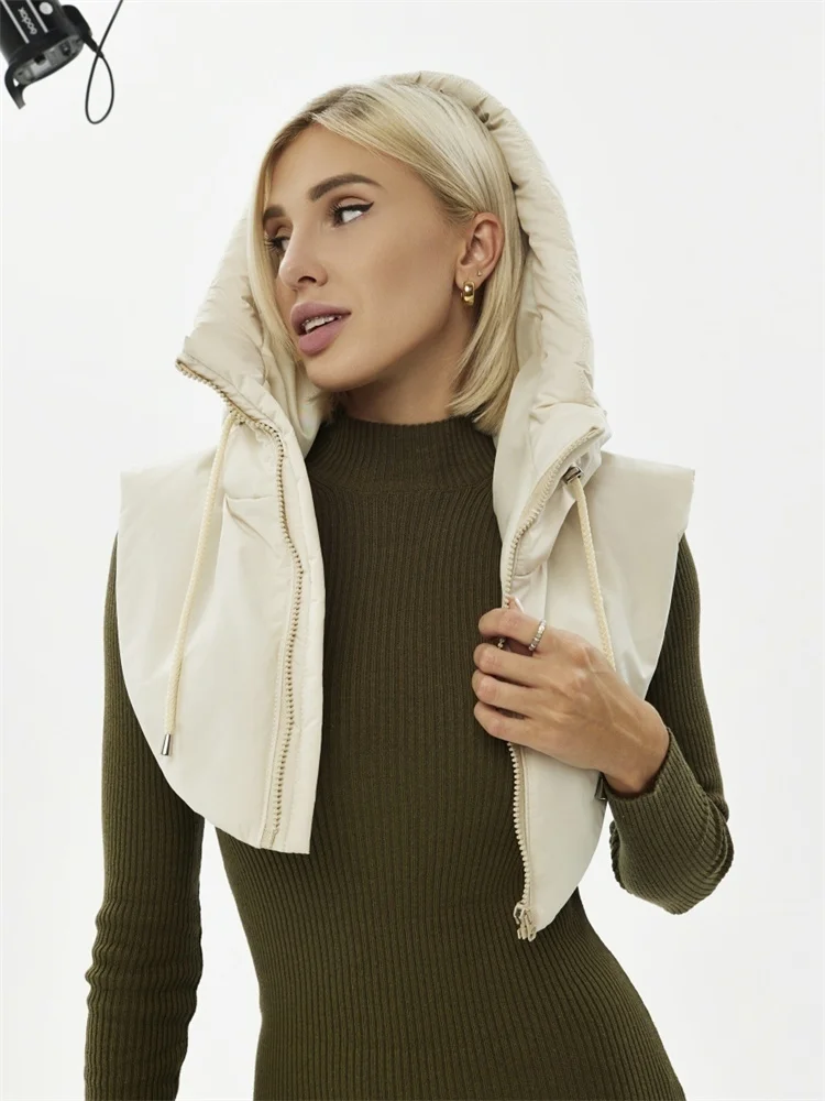 RT-chaleco con capucha informal para mujer, chaquetas sin mangas con cuello redondo, sudaderas cortas de calle para exteriores