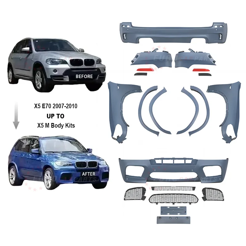 

Для Bmw X5 Series 2007-2010year E70 Обновление в стиле X5m Bodykit, передний бампер, крыло, каналы поверх крыла, комплект кузова заднего бампера