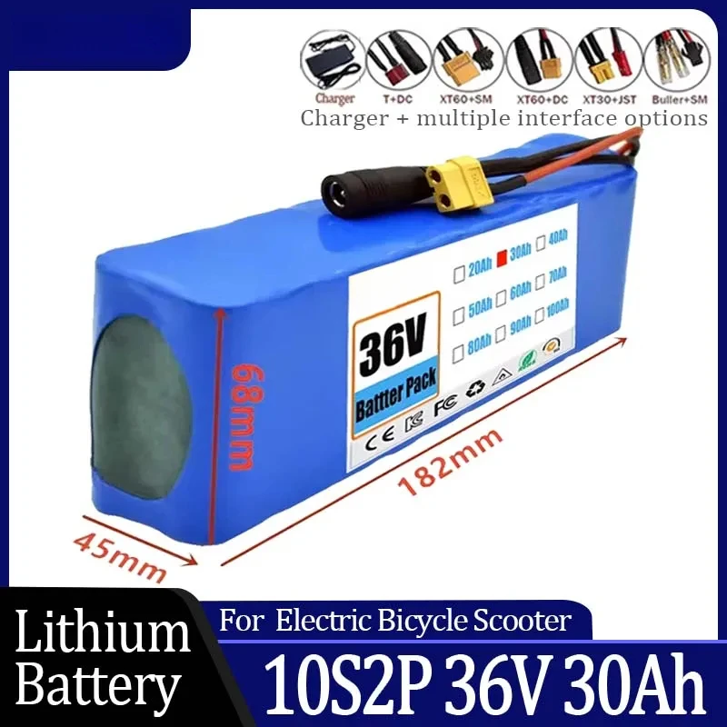 10S2P 36V 30000mAh 18650 Lithium-ion Battery 1000W High-power and High-capacity 36V Motorcycle Scooter