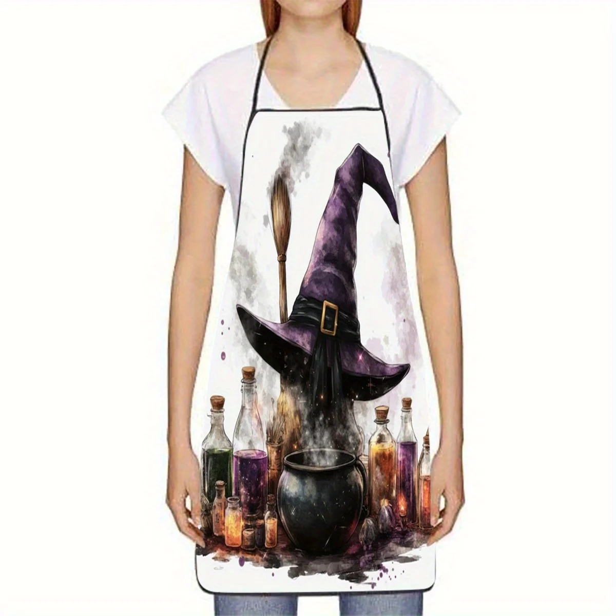 1pc Witch'S Potion Brewing Scene Printed Polyester Apron for Home Kitchen Baking Polyester Fabric with Adjustable Neck Strap
