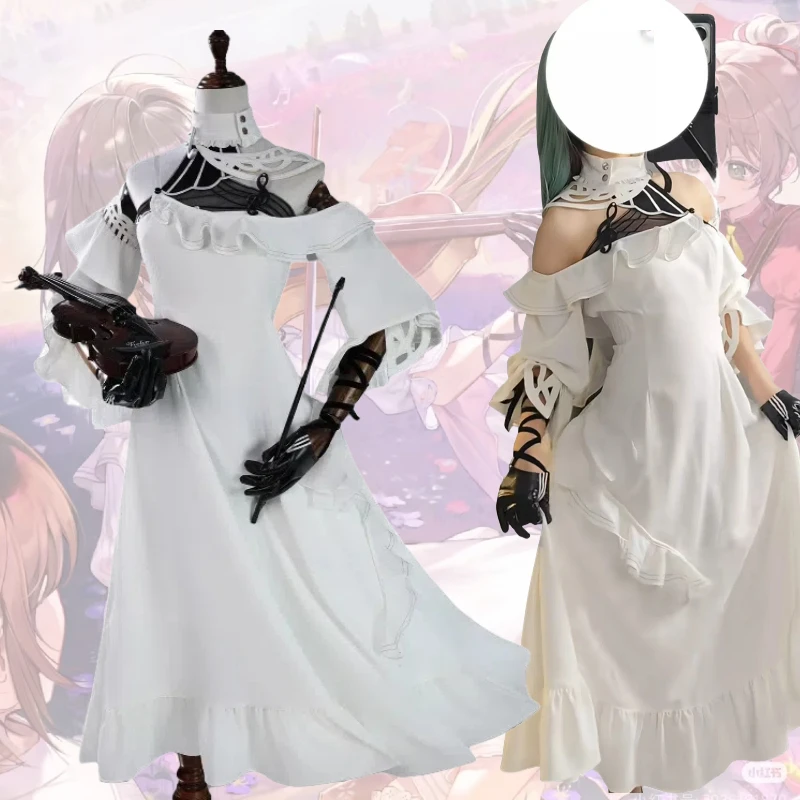 

Phrolova Cosplay Game Wuthering Waves Costume White Elegant Dress Green Wig Full Set Evening Gown Role Play Outfit for Women