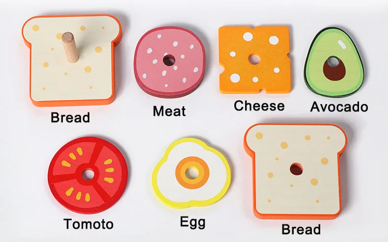 Holz Burger Sandwich Stapeln Spielzeug Montessori Pädagogisches Spielzeug Pretend Spielen Lebensmittel Puzzle Spielzeug Für Kinder Entwickeln Feinmotorik – Detail 6