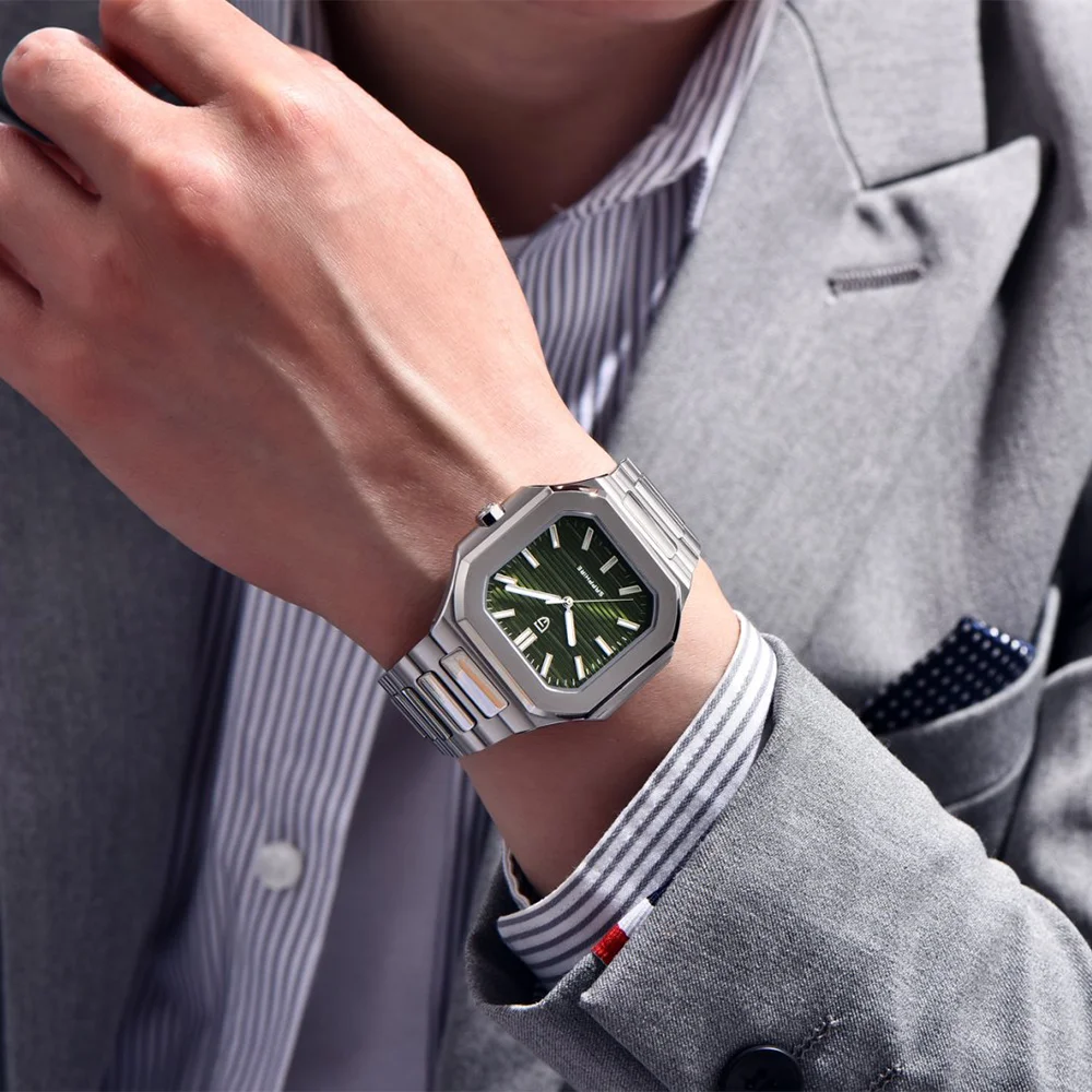 Neue Pagani Design Quadratische Herrenuhr Luxus Luxus Saphir Edelstahl 50m Wasserdicht Herren Quarzuhr