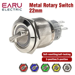 22mm 2 3 Position Switch Push Button Switch DPDT Illuminated Metal Selector Rotary Switch With LED Waterproof 5V Red Green White