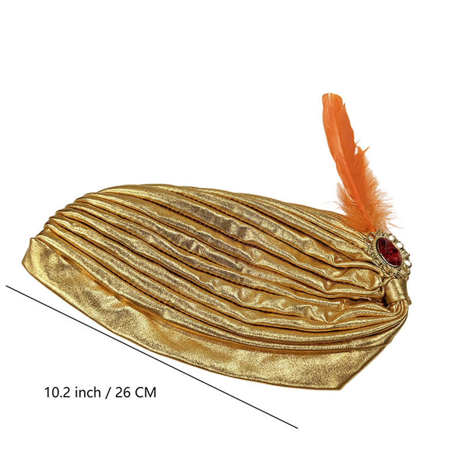Indian Turban Sultan Hat Pleated Faux Feather And Rhinestone Decoration Cosplay Hat Halloween Costume Accessory