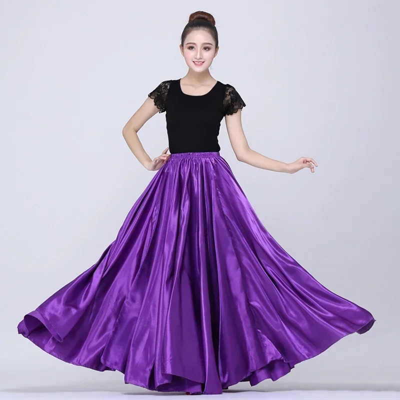 10 colori Team Stage Performance Bally Dancing Costumes for Adult Woman Big Swing Satin Silk Gypsy Spanish Flamenco Skirt