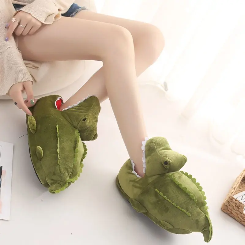 Crocodile Slippers Men Bedroom House Women Poop Shoes Soft Warm Plush Indoor Home Shoes Fashion Funny Winter Boy Slippers