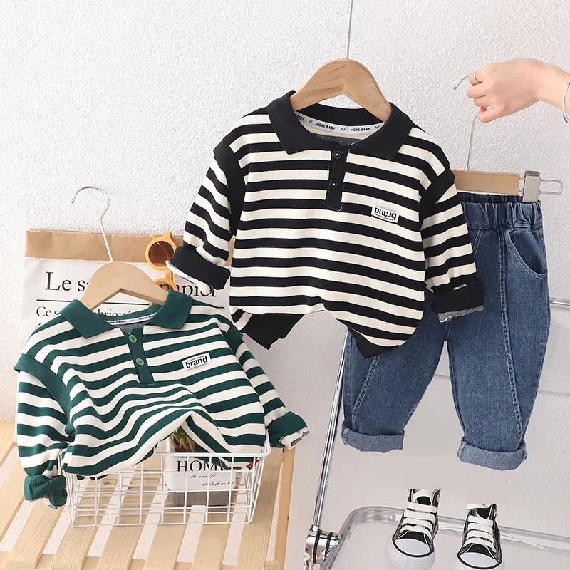 

Toddler Tracksuit Spring Autumn Baby Clothing Sets Children Boy Fashion Sport Clothes Stripe Sweatshirt And Jeans 2Pcs Kids Suit