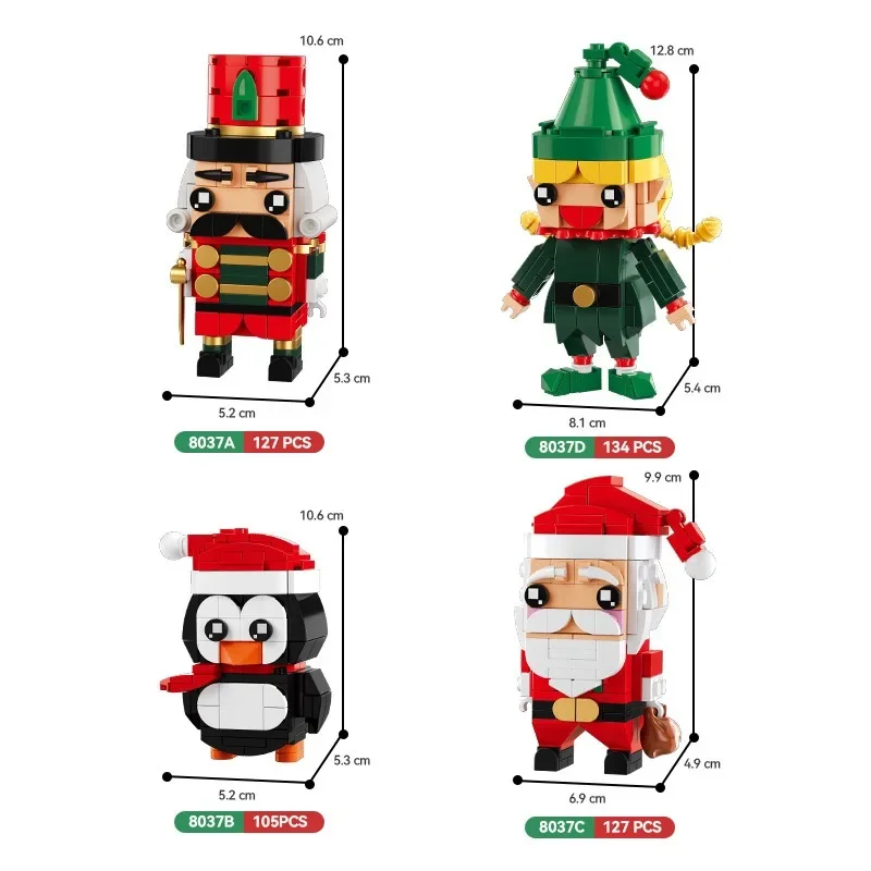 Figuras de Papá Noel de pueblo de invierno, 4 Uds., bloques de construcción, pingüino, soldado de nogal, bloques de modelismo, juguetes para chico, regalo de Navidad MOC