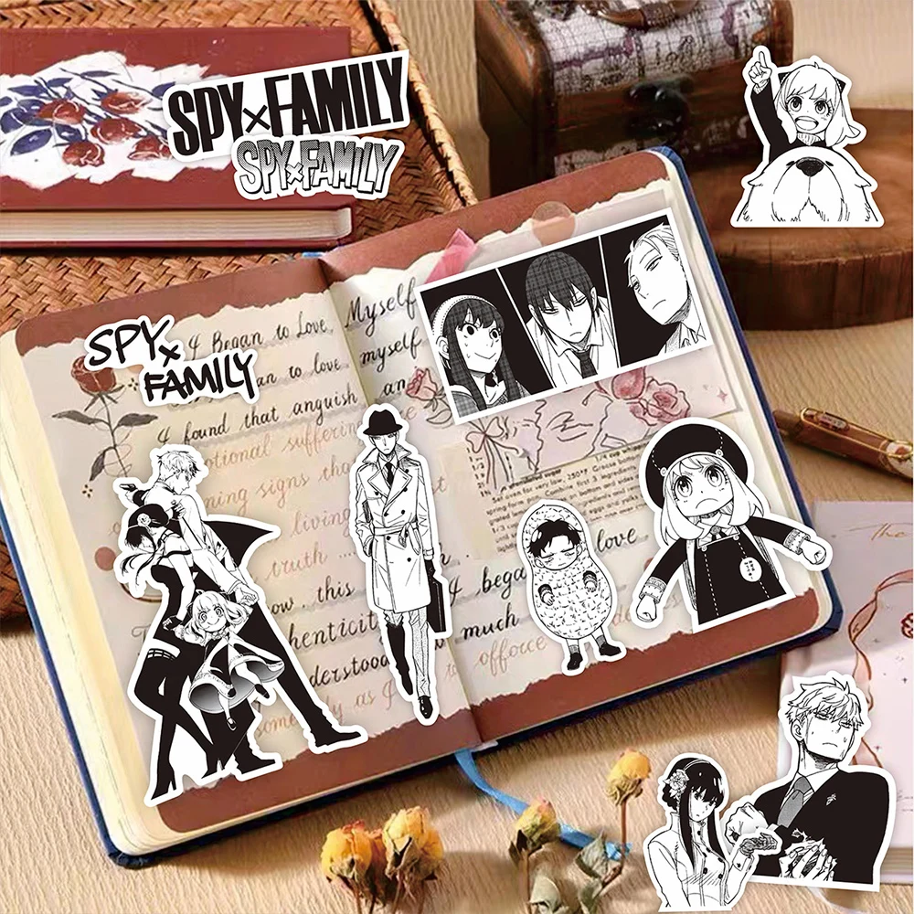 10/30/70 sztuk Anime czarny biały SPY×FAMILY Graffiti naklejki wodoodporne DIY butelka wody lodówka Laptop fajna kreskówka naklejka naklejka