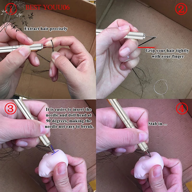 (YOUU06)0.6mm 0.8mm Rerooting Needle Doll Hair Repaint Dolls Head Reborn Hair Rooting Tools Wig Making Supplies Accessories