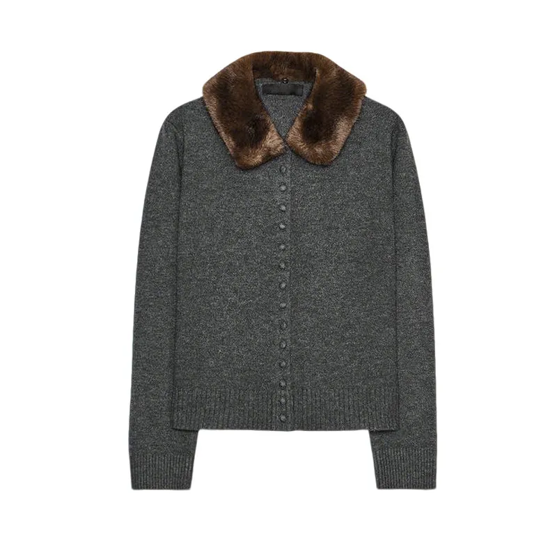 Lazin sle destacável gola de pele artificial malha jaet feminino faion inverno nova chegada commute sle fibra de poliéster