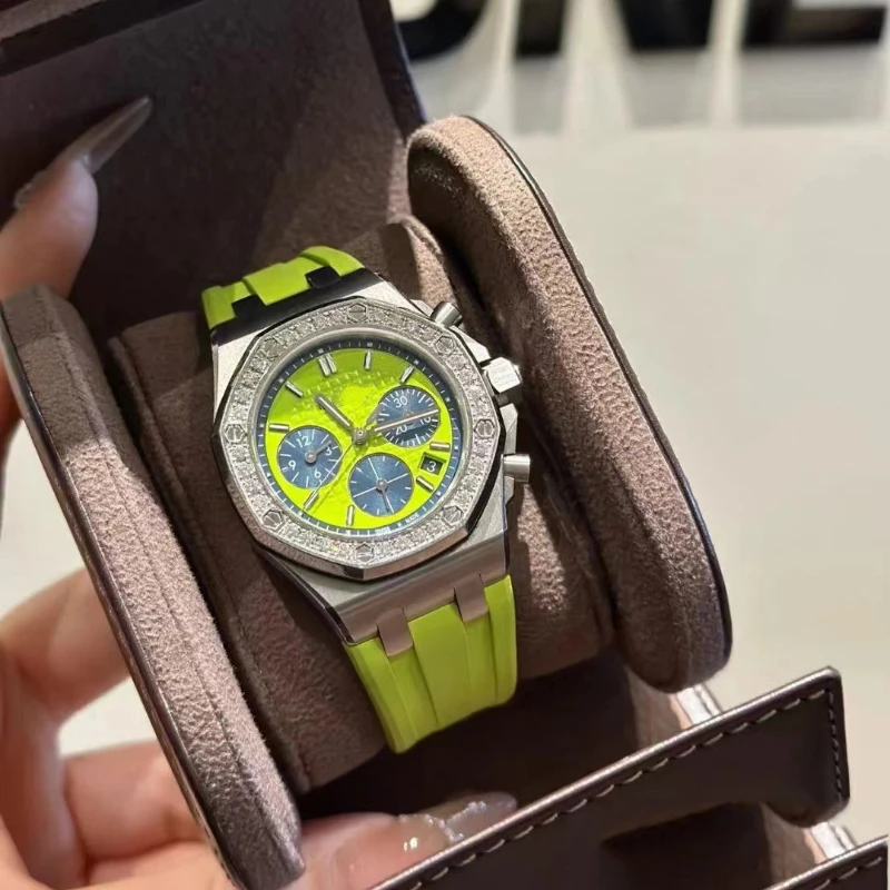 Luxury Diamond-encrusted Multi-function Chronograph Watch for Women, Large Dial Women's Wristwatches Watch Gift