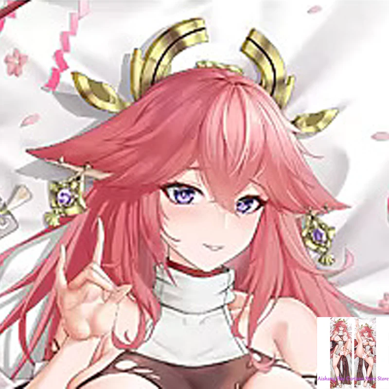

Dakimakura Anime Pillow Cover Guuji Yae Genshin Impact Double Sided Print Life-size Body Decoration