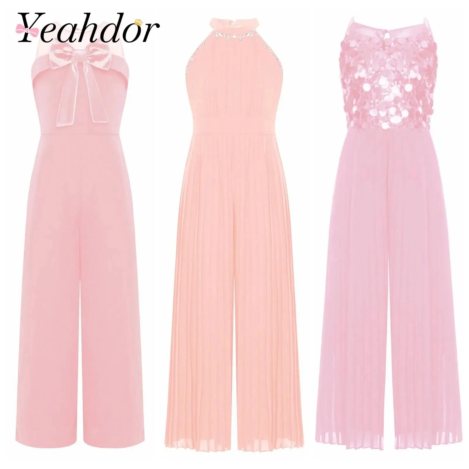 

Kids Girls Formal Romper Sparkly Sequin Jumpsuit Long Pants Trousers Wedding Dance Party Full Body Bodysuit Children's Jumpsuits