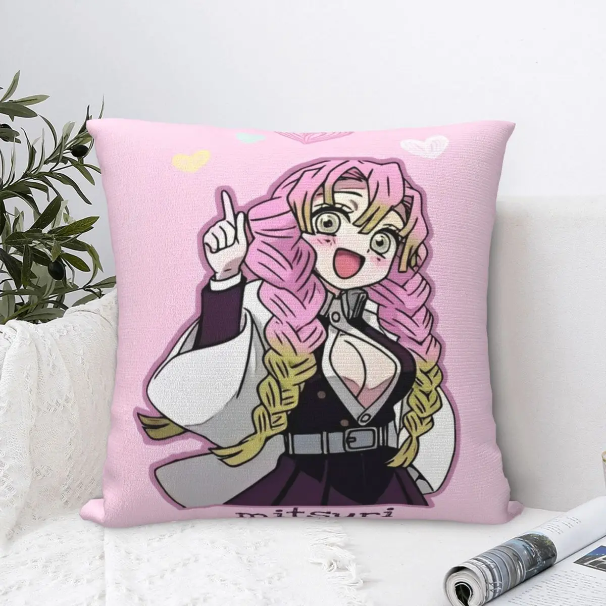 Love Hashira Mitsuri Kanroji Pillowcases Polyester Living Room Anime Demon Slayer Cushion Case Funny Decorative Pillowcase 45*45