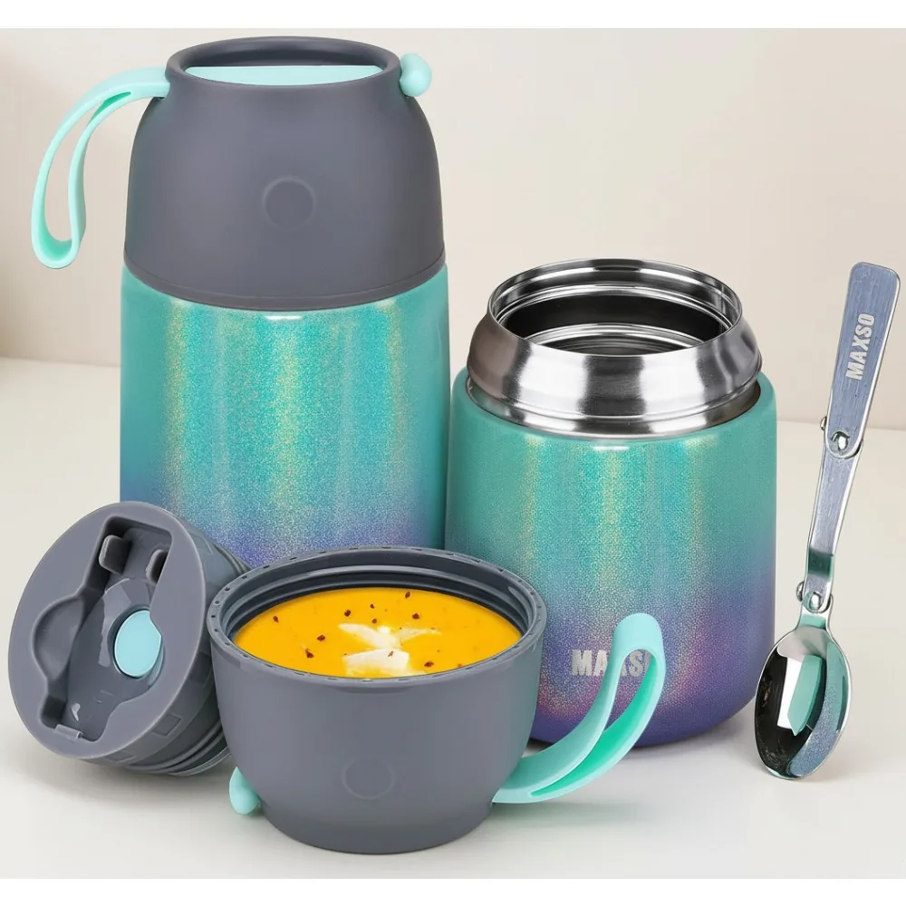 

Insulated Food Jar 17oz & 24oz Hot Cold Soup Container Triple Layer Stainless Steel Leak-Proof with Spoon Kids Adult