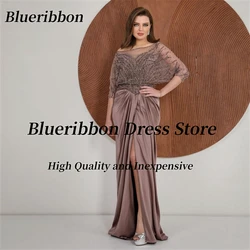 Blueribbon Evening Party Dress Women Elegant Luxury Beaded Mother of the Bride Weddings Ruched Front Slit Mermaid Prom Dresses