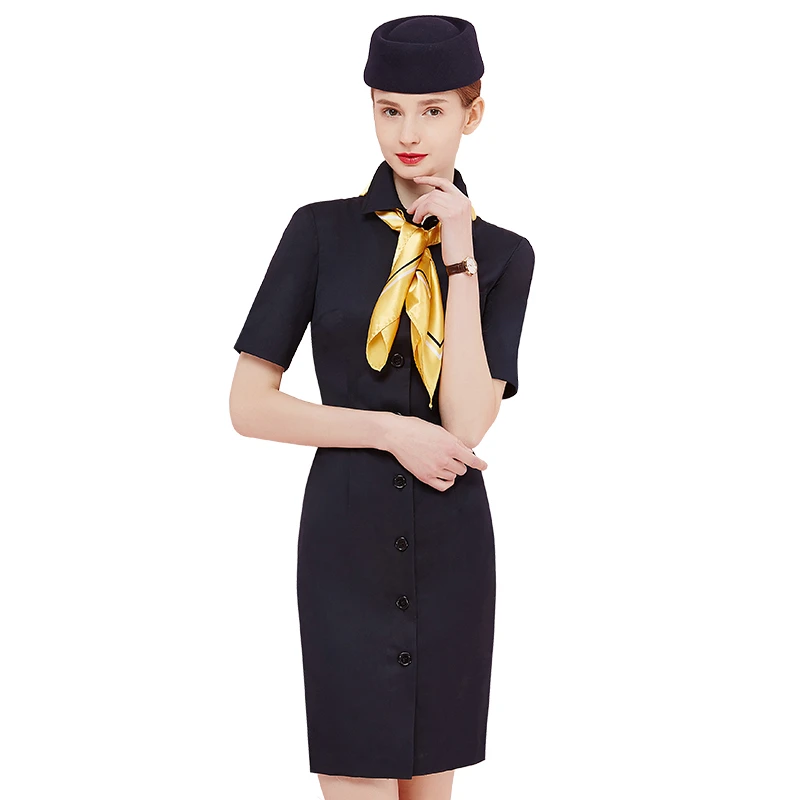 New Germany Women's Airline Flight Attendance Stewardess Summer Short Sleeve Overalls Single Breasted Dress Aviation Uniforms