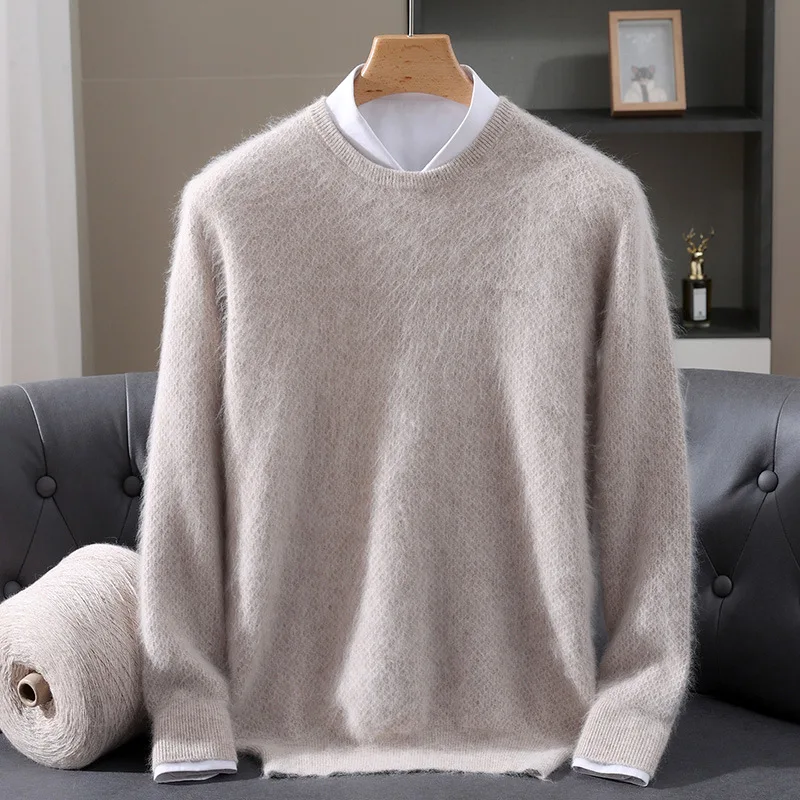 

Autumn Winter Men'S Versatile Crew Neck Mink Wool Knitted Sweater Casual Loose Long Sleeve Knitwear