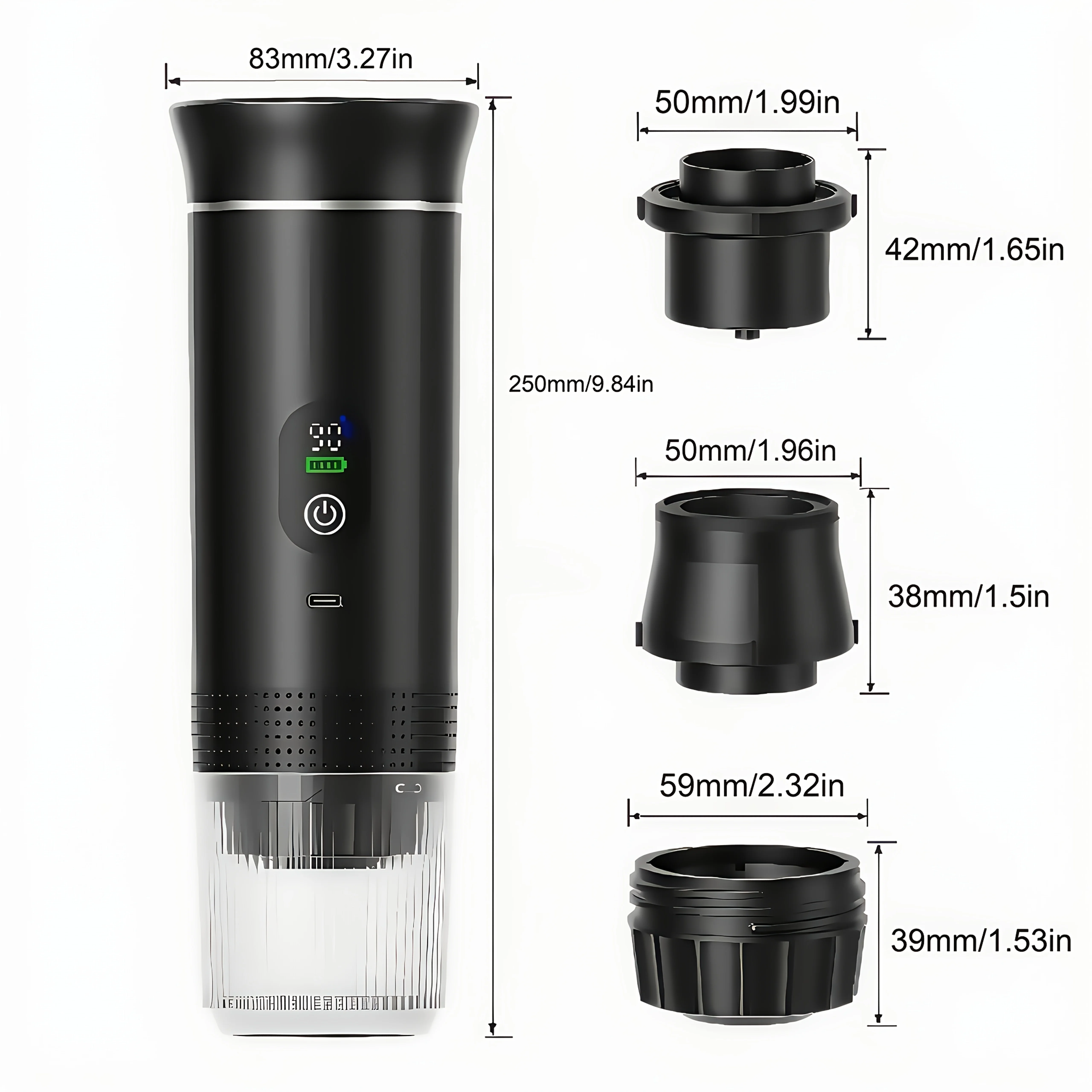 Machine à café à capsules automatique Portable améliorée avec affichage numérique, chargement USB 3 en 1, brassage à une touche, Bla Transparent