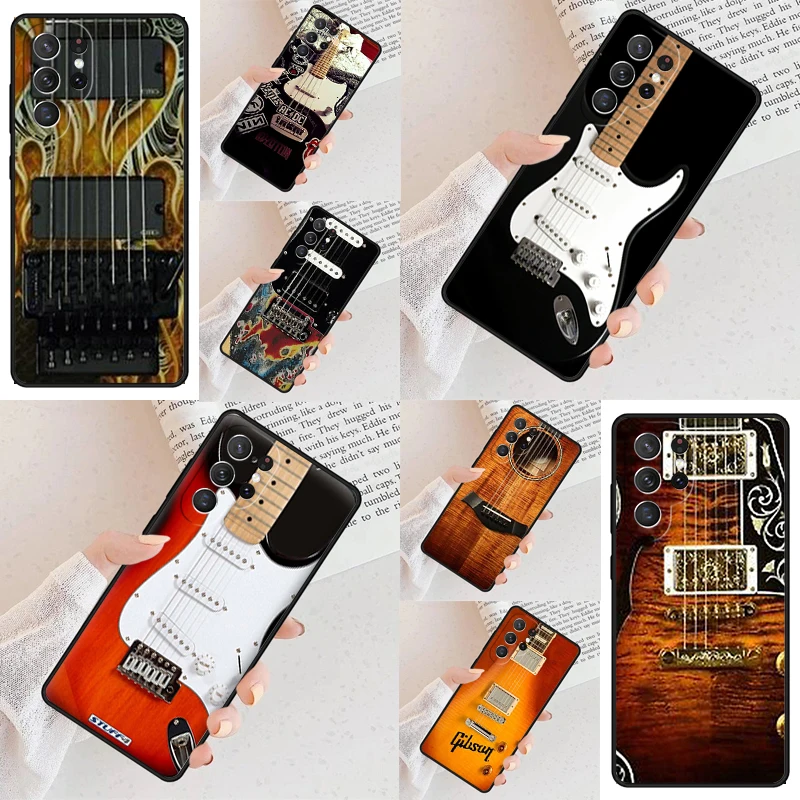 Wood Acoustic Electric Guitar Phone Case For Samsung Galaxy S24 S23 S22 S21 Ultra S10 Note 10 Pro S20 Plus FE S9 S8 Cover