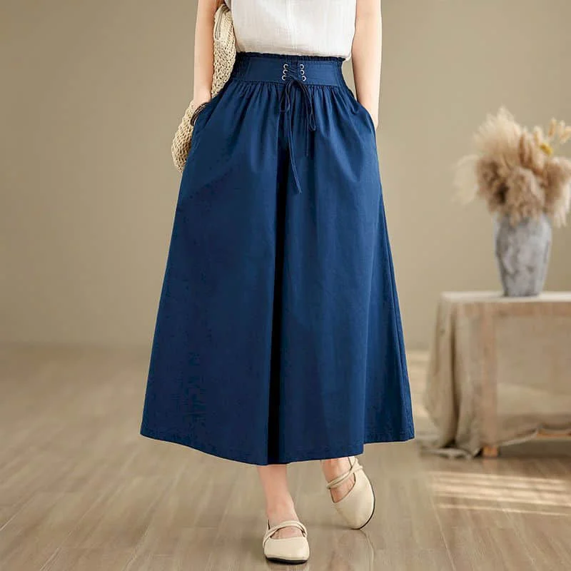 

Solid Wide Leg Pants for Women Casual Drawstring Design Baggy Pants Vintage Summer Korean Style Oversized Elastic Waist Trousers